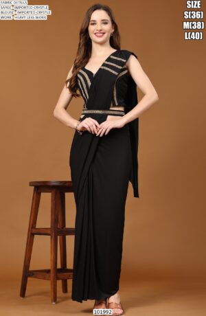 Imported Crystal Ready To Wear (One Minute) Saree With A Heavy Lace Work Blouse