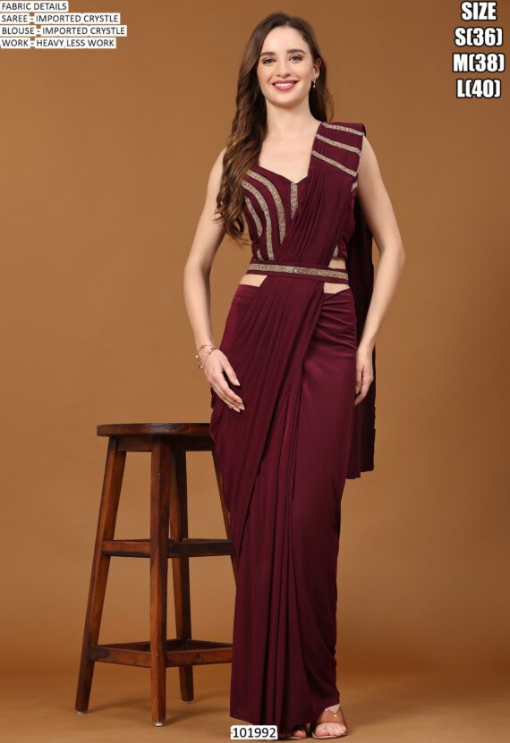 Imported Crystal Ready To Wear (One Minute) Saree With A Heavy Lace Work Blouse