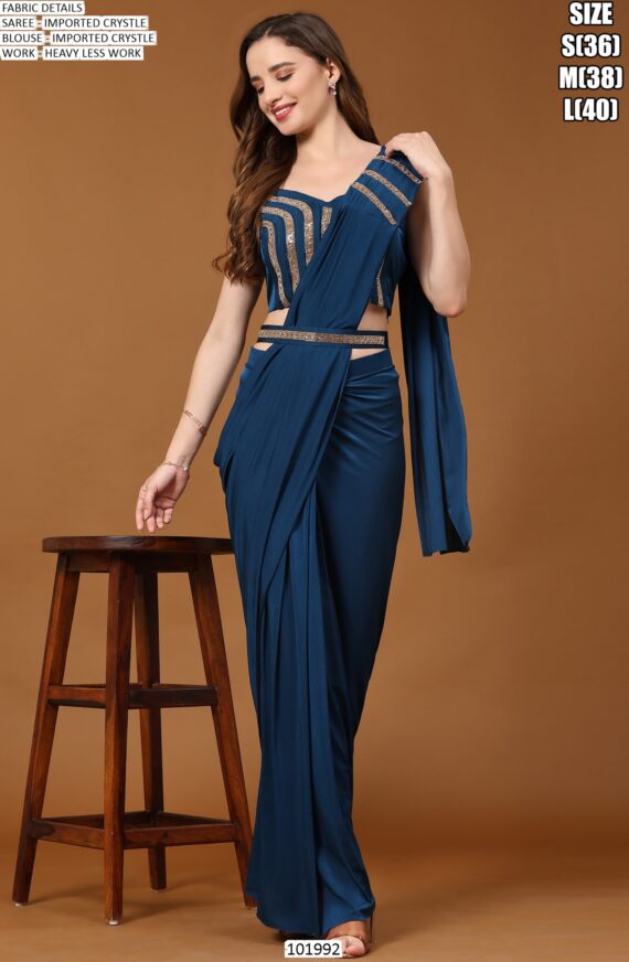 Imported Crystal Ready To Wear (One Minute) Saree With A Heavy Lace Work Blouse