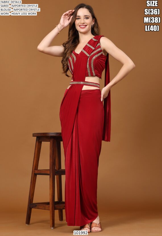 Imported Crystal Ready To Wear (One Minute) Saree With A Heavy Lace Work Blouse