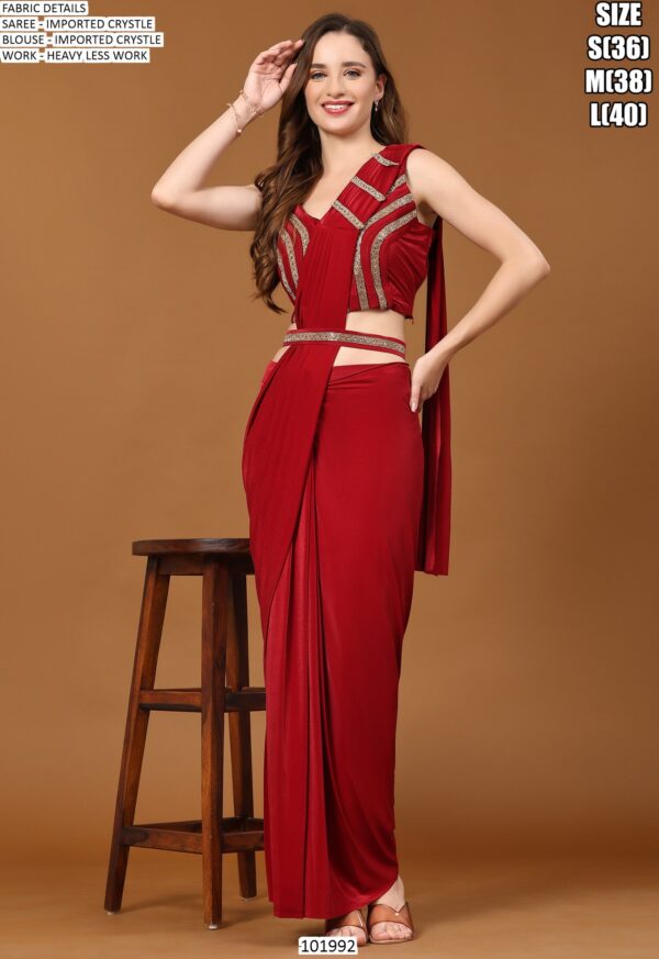 Imported Crystal Ready To Wear (One Minute) Saree With A Heavy Lace Work Blouse