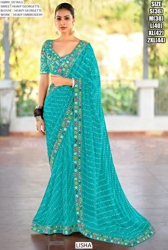 Party Wear Sarees In Georgette With Heavy Embroidery Blouse For Women