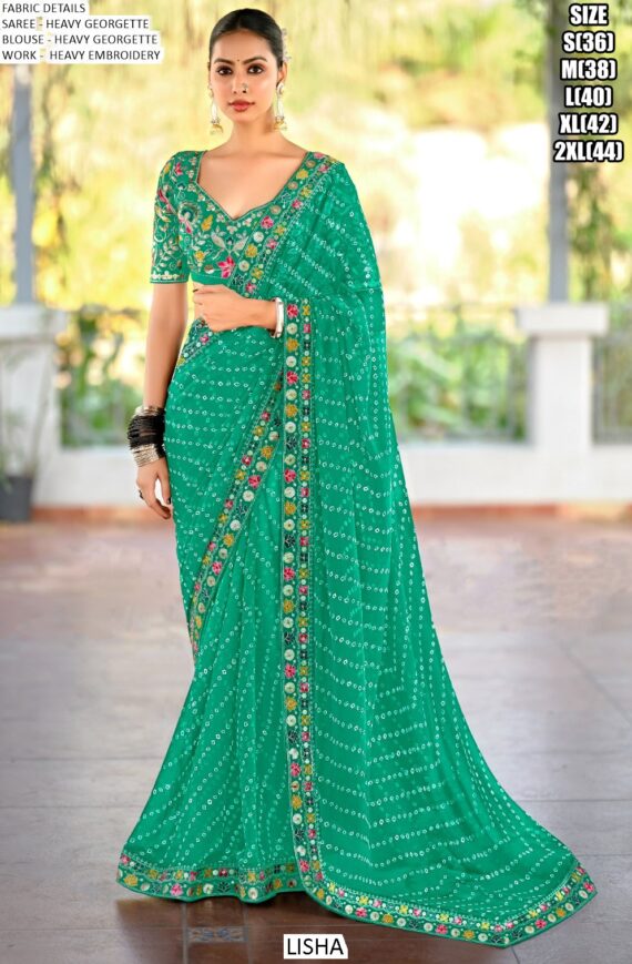Party Wear Sarees In Georgette With Heavy Embroidery Blouse For Women