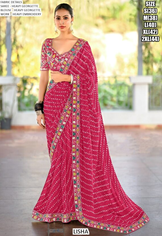 Party Wear Sarees In Georgette With Heavy Embroidery Blouse For Women