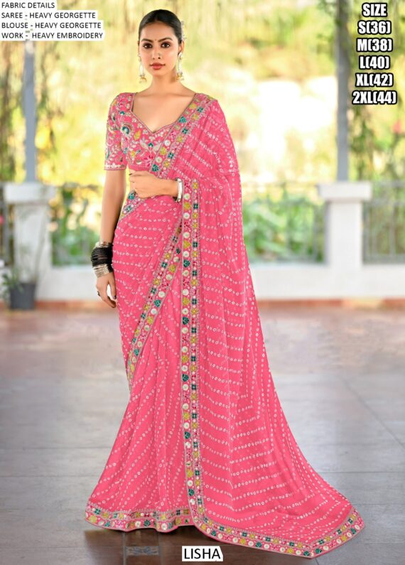 Party Wear Sarees In Georgette With Heavy Embroidery Blouse For Women