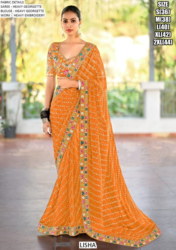 Party Wear Sarees In Georgette With Heavy Embroidery Blouse For Women