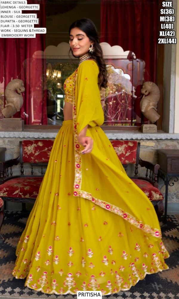 We Brings You Wedding Wear Traditional Lime Yellow Georgette Lehenga Choli Set