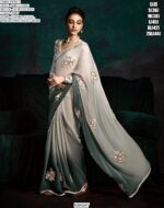 Contemporary Fancy Fabric Party Wear Ombre Shaded Flower Patch Work Saree Collection