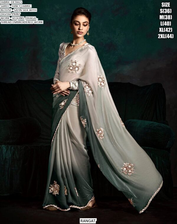 Contemporary Fancy Fabric Party Wear Ombre Shaded Flower Patch Work Saree Collection