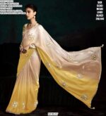 Contemporary Fancy Fabric Party Wear Ombre Shaded Flower Patch Work Saree Collection