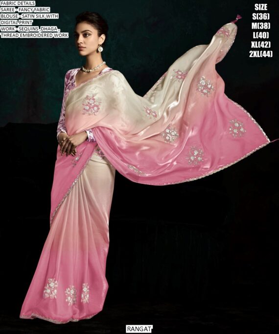 Contemporary Fancy Fabric Party Wear Ombre Shaded Flower Patch Work Saree Collection