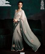 Contemporary Fancy Fabric Party Wear Ombre Shaded Flower Patch Work Saree Collection