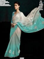 Contemporary Fancy Fabric Party Wear Ombre Shaded Flower Patch Work Saree Collection