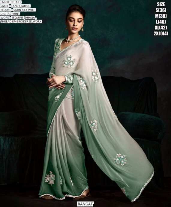 Contemporary Fancy Fabric Party Wear Ombre Shaded Flower Patch Work Saree Collection