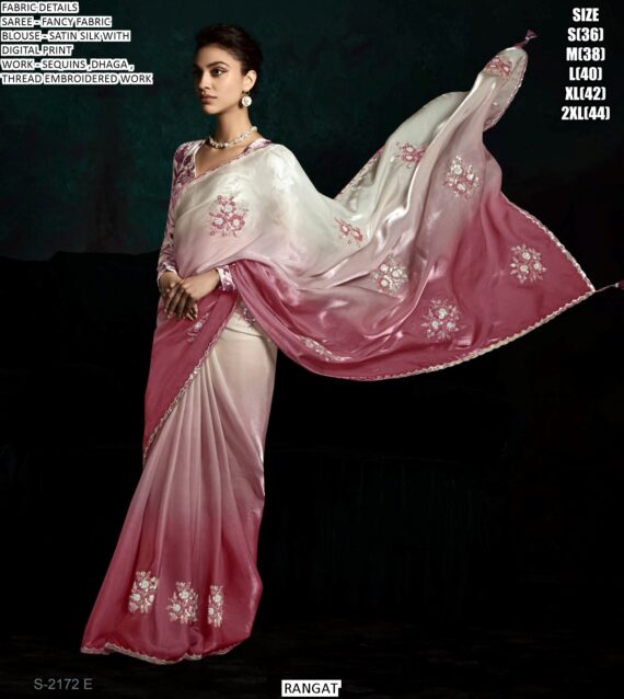 Contemporary Fancy Fabric Party Wear Ombre Shaded Flower Patch Work Saree Collection