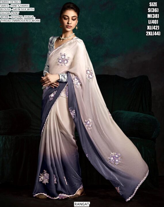 Contemporary Fancy Fabric Party Wear Ombre Shaded Flower Patch Work Saree Collection