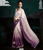 Contemporary Fancy Fabric Party Wear Ombre Shaded Flower Patch Work Saree Collection