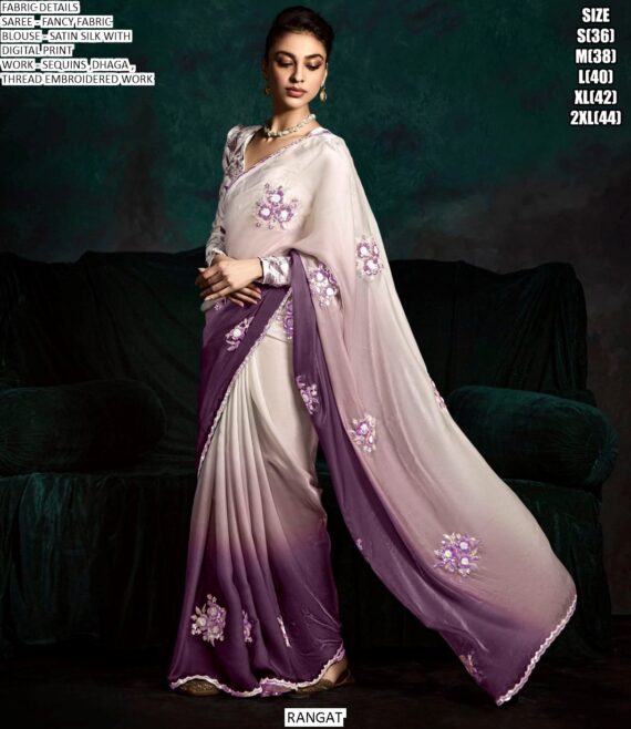 Contemporary Fancy Fabric Party Wear Ombre Shaded Flower Patch Work Saree Collection