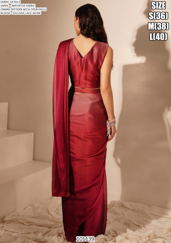 Ombre Pattern Ready Pleated Party Style Ready To Wear Saree With Blouse