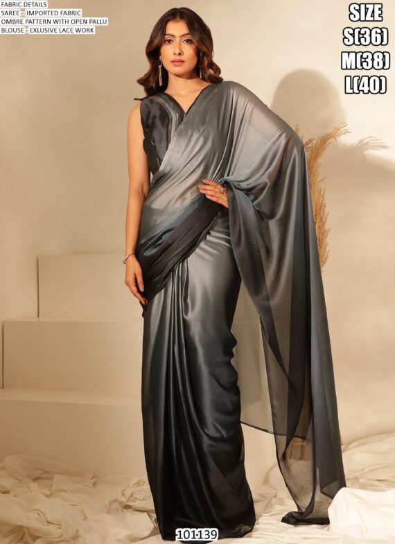 Ombre Pattern Ready Pleated Party Style Ready To Wear Saree With Blouse