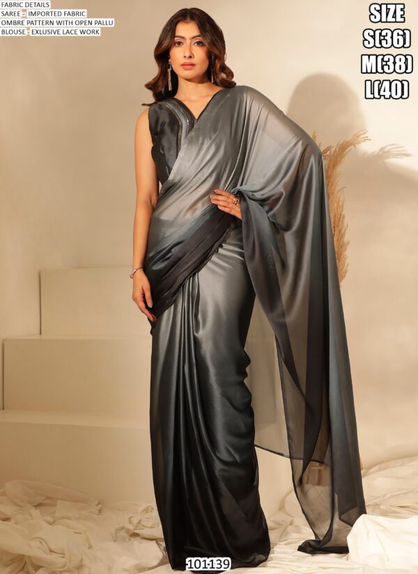 Ombre Pattern Ready Pleated Party Style Ready To Wear Saree With Blouse
