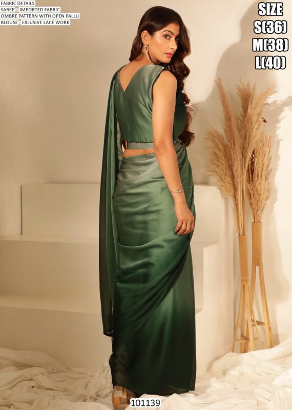 Ombre Pattern Ready Pleated Party Style Ready To Wear Saree With Blouse