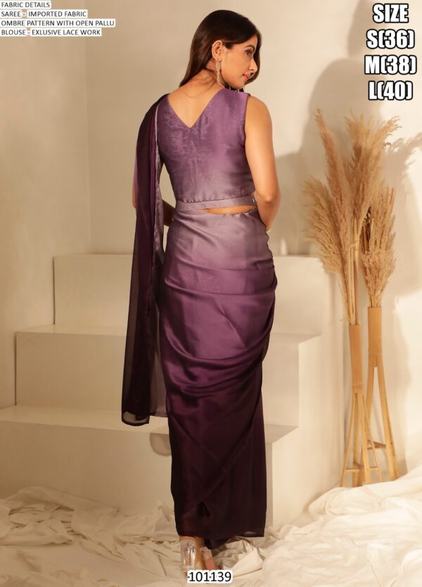 Ombre Pattern Ready Pleated Party Style Ready To Wear Saree With Blouse