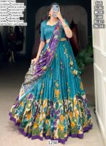 Elegant Kalamkari Tussar Silk Lehenga Set With Foil Work And Gotta Patti Dupatta