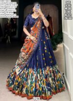 Elegant Kalamkari Tussar Silk Lehenga Set With Foil Work And Gotta Patti Dupatta