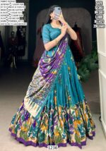 Elegant Kalamkari Tussar Silk Lehenga Set With Foil Work And Gotta Patti Dupatta