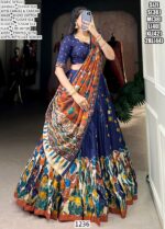 Elegant Kalamkari Tussar Silk Lehenga Set With Foil Work And Gotta Patti Dupatta