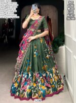Elegant Kalamkari Tussar Silk Lehenga Set With Foil Work And Gotta Patti Dupatta