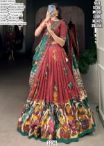 Elegant Kalamkari Tussar Silk Lehenga Set With Foil Work And Gotta Patti Dupatta