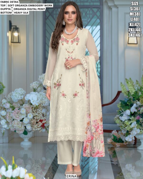 Buy Soft Organza Women's Embroidered Festive Wear Readymade Kurti Pant Sets