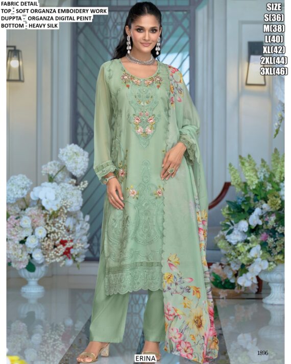 Buy Soft Organza Women's Embroidered Festive Wear Readymade Kurti Pant Sets