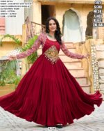 Maroon And Black Coloured Attractive Gamthi Embroidered Navratri Special Gowns