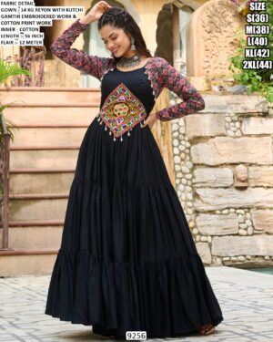 Maroon And Black Coloured Attractive Gamthi Embroidered Navratri Special Gowns