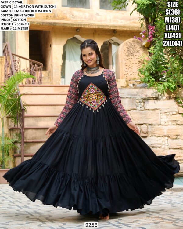 Maroon And Black Coloured Attractive Gamthi Embroidered Navratri Special Gowns