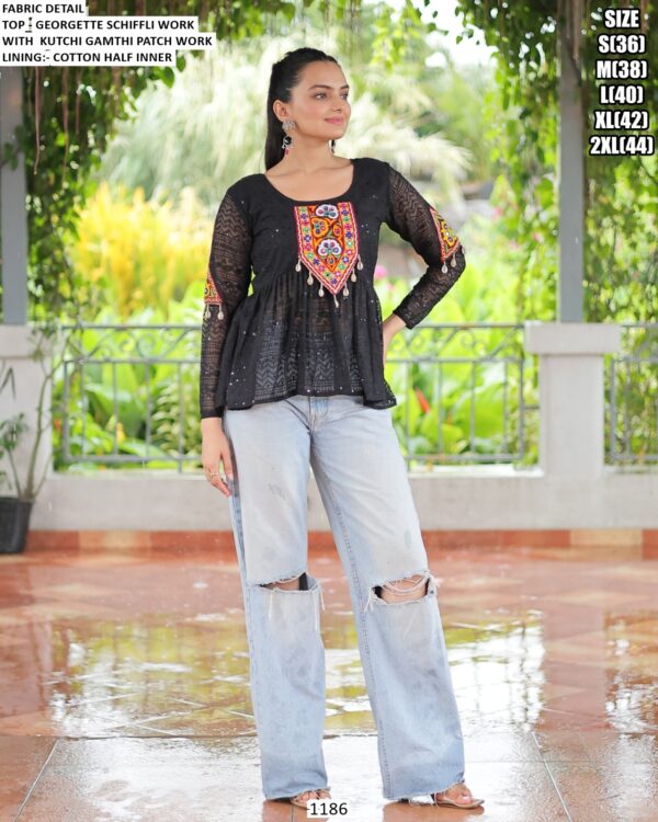 Kutchi Gamthi Patch With Schiffli Work Navratri Special Short Tops