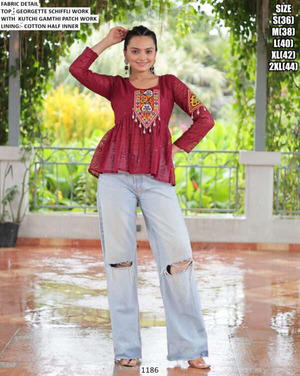 Kutchi Gamthi Patch With Schiffli Work Navratri Special Short Tops