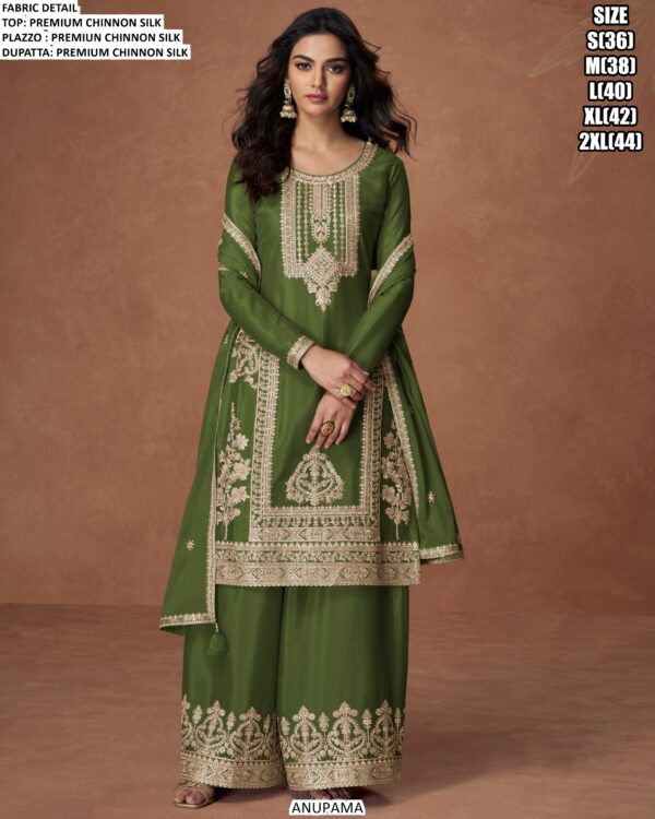 Heavy Embroidery Designer Party Wear Straight Premium Chinon Silk Salwar Kameez