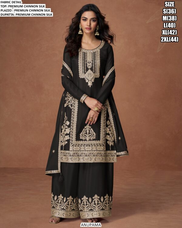 Heavy Embroidery Designer Party Wear Straight Premium Chinon Silk Salwar Kameez
