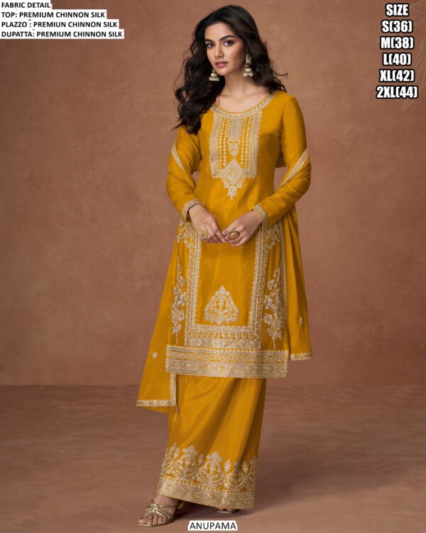 Heavy Embroidery Designer Party Wear Straight Premium Chinon Silk Salwar Kameez