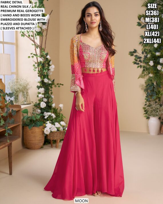Bold Colour Readymade Partywear Three Piece Indo-Western Sets With Contemporary Charm