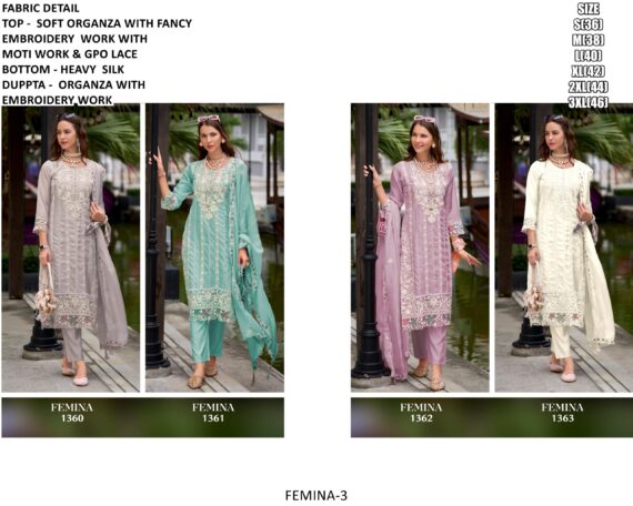 Femina-3 Colour Edition Beautiful Embroidered Festival Wear Organza Salwar Suits