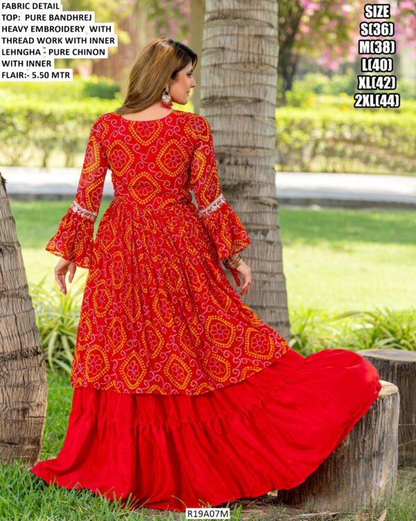 Festive Wear Pure Bandhej Lehenga Choli And Attached Shrug Set For Garba Nights