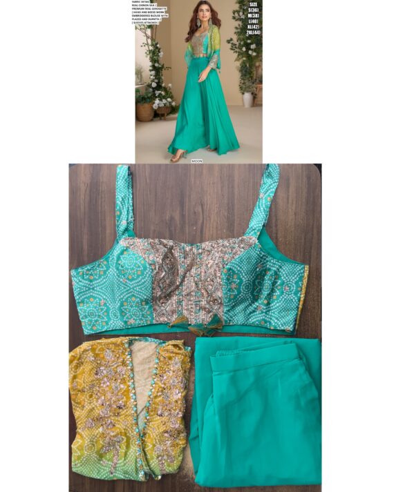 Bold Colour Readymade Partywear Three Piece Indo-Western Sets With Contemporary Charm