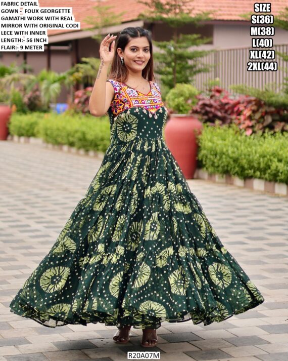 Celebrate The Spirit Of Navratri In This Vibrant Faux Georgette Gamthi Work Gowns