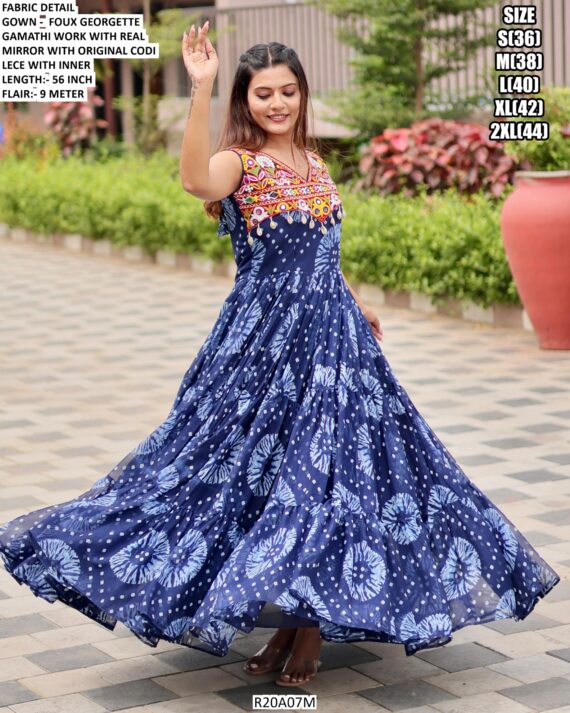 Celebrate The Spirit Of Navratri In This Vibrant Faux Georgette Gamthi Work Gowns