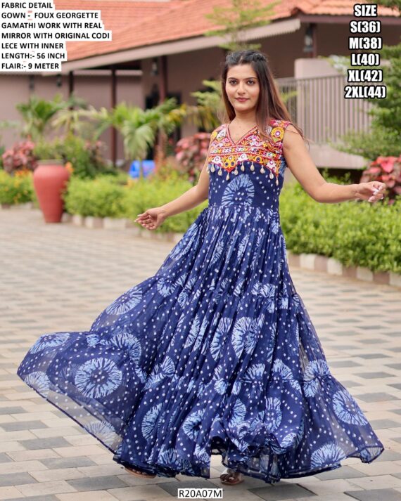 Celebrate The Spirit Of Navratri In This Vibrant Faux Georgette Gamthi Work Gowns